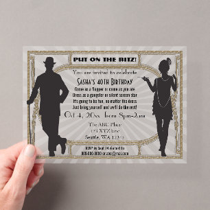 Brüllende 20er Jahre Art Deco Flapper Girl und Gan Acryleinladungen
