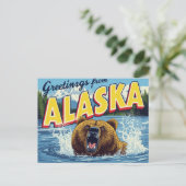 Brüllende Alaska-Grizzlybär-Kunst Postkarte (Stehend Vorderseite)