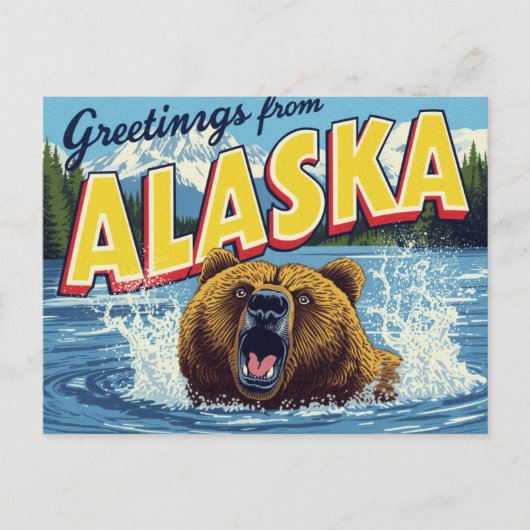Brüllende Alaska-Grizzlybär-Kunst Postkarte (Vorderseite)