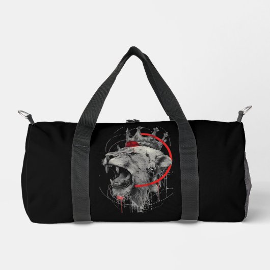 Brüllende gekrönte Löwe Trash Polka Duffle Bag (Vorderseite)