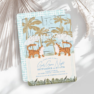 Brüllende Tiger Blaue Chinoiserie Mahjong-Party Einladung