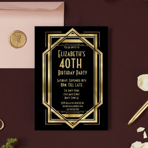 Brüllende Zwanziger Jahre Art Deco Schwarz Gold Einladung