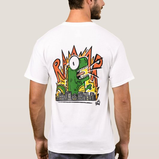 Brüllender Dinosaurier-Cartoon T-Shirt (Rückseite)
