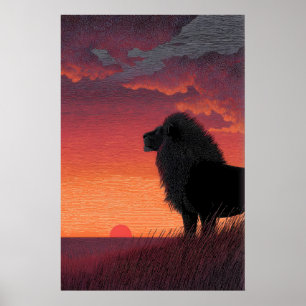 Brüllender Horizont Löwe Druck Sonnenuntergang Wil Poster