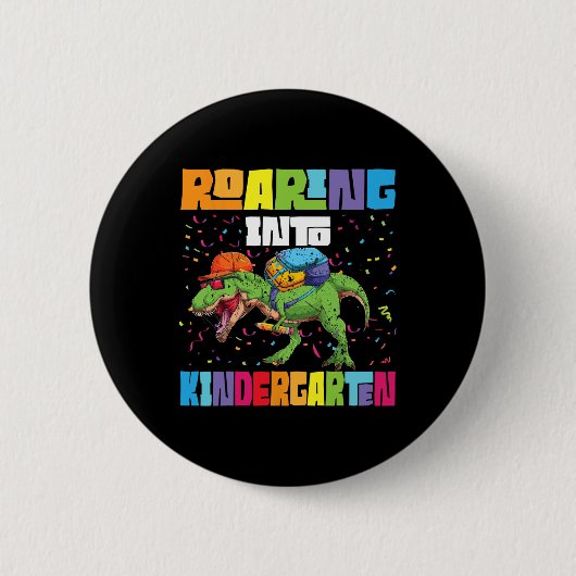 Brüllender Kindergarten-Dinosaurier T Rex auf dem Button (Vorderseite)