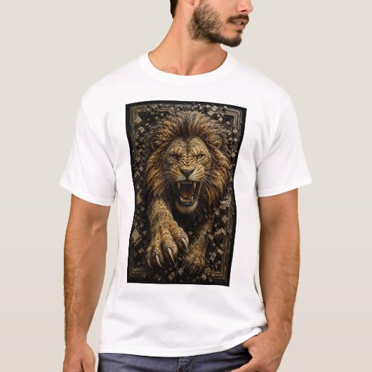 Brüllender Löwe – 3D-Mikromosaik T-Shirt (Vorderseite)