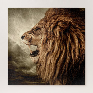 Brüllender Löwe: Majestätische Vintage-Kunst. Puzzle