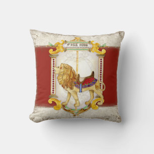 Brüllender Löwe Messingring, Vintage-Zirkuskarusse Kissen