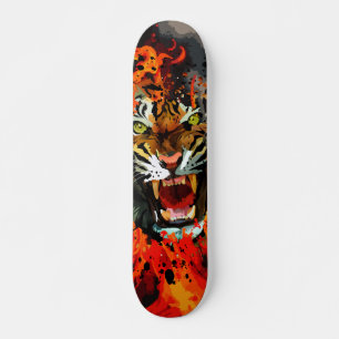 Brüllender Tiger Abstrakte Feuerflamme Street Art Skateboard