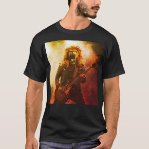 Brüllendes Löwe-Gitarrist-Feuerstage-T-Shirt T-Shirt