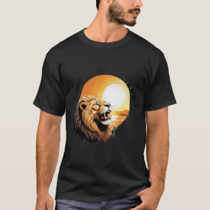 Brüllendes Löwe Grafik Küsten Sonnenuntergang T-Sh T-Shirt