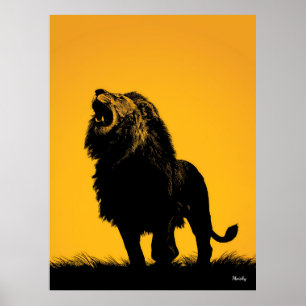 Brüllendes Löwenposter – schwarze Silhouette auf G Poster