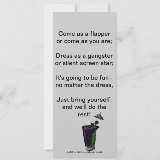 Brüllendes Zwanzigerjahre Thema-Party laden ein Einladung (Rückseite)