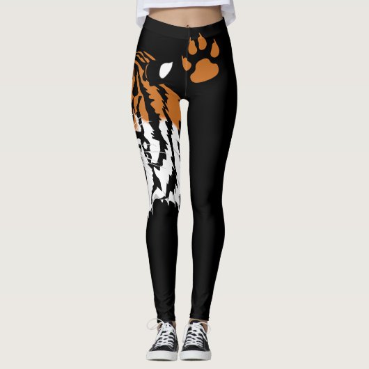 Brüllentiger-Hauptdruck auf schwarzen Leggings (Vorderseite)