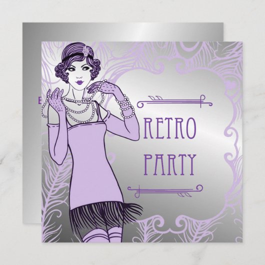 Brüllenzwanziger jahre Prallplatten-Mädchen-Retro Einladung (Vorne/Hinten)