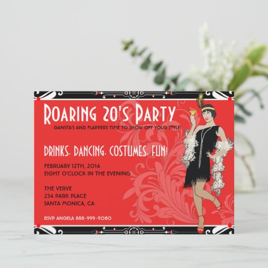 Brüllenzwanziger jahre Prallplatten-Mädchen-Retro Einladung (Stehend Vorderseite)
