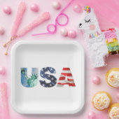 Brunch and Bubbly Brautparty USA Flag 9" Square Pappteller (Party)