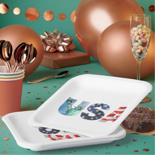 Brunch and Bubbly Brautparty USA Flag 9" Square Pappteller (Multi)
