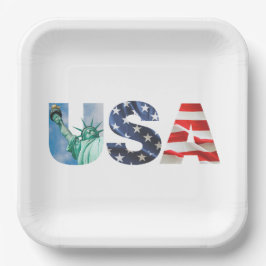 Brunch and Bubbly Brautparty USA Flag 9" Square Pappteller