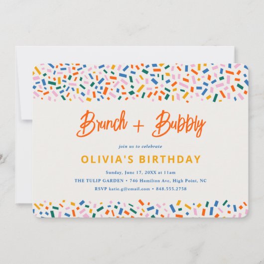 Brunch and Bubbly Festive Fun Birthday Party Einladung (Vorderseite)