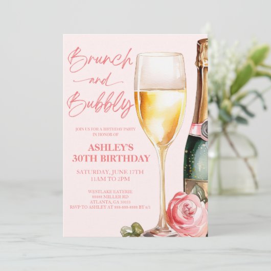 Brunch and Bubbly Mimosa Champagne Birthday Party Einladung (Stehend Vorderseite)
