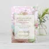 Brunch and Egg Hunt Pink Green Stripes Einladung (Stehend Vorderseite)