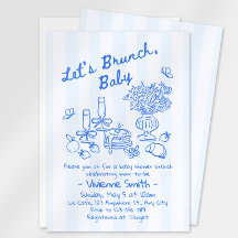 Brunch-Baby-Shower-Einladung | Blaue Streifen