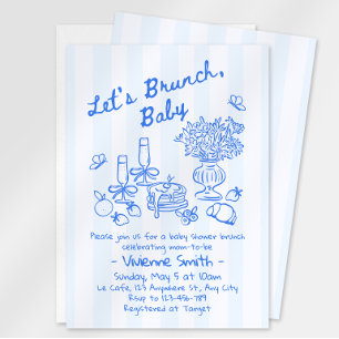 Brunch-Baby-Shower-Einladung   Blaue Streifen Einladung