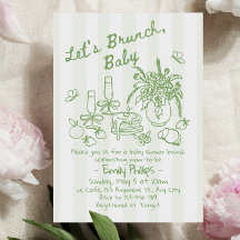 Brunch-Baby-Shower-Einladung | Salbeigrüne Streife