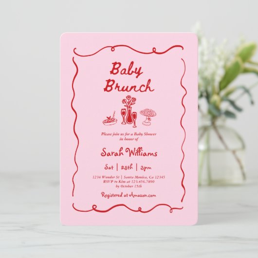 Brunch Baby Shower Girl Invitation Einladung (Stehend Vorderseite)