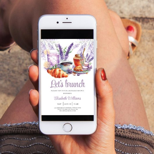 Brunch Birthday Watercolor Lavender Einladung
