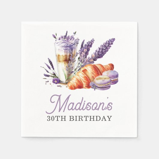 Brunch Birthday Watercolor Macarons und Croissant Serviette (Vorderseite)