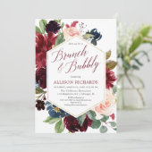 Brunch blush burgundy Marine Blumenbridal Einladung (Stehend Vorderseite)