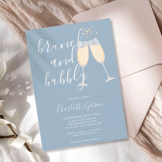 Brunch-Brause-Script-Brautabschied Dusty Blue Einladung