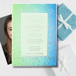 Brunch Brautparty Custom Floral Silver einladen Folieneinladung