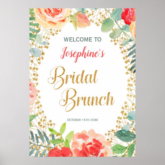 Brunch-Brautparty für Floral und Glitzer Poster (Vorne)