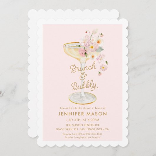 Brunch-Brautparty mit Bläschen Einladung (Vorne/Hinten)