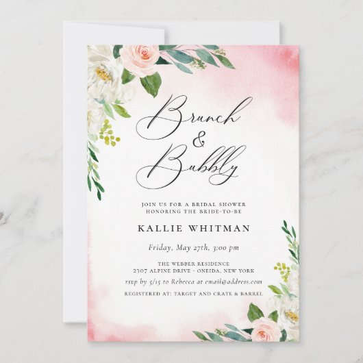 Brunch-Brautparty mit Bläschen Einladung (Vorderseite)