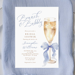 Brunch-Brautparty mit blauen Bubbly Einladung