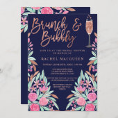Brunch-Brautparty mit blühenden Glitzer Einladung (Vorne/Hinten)