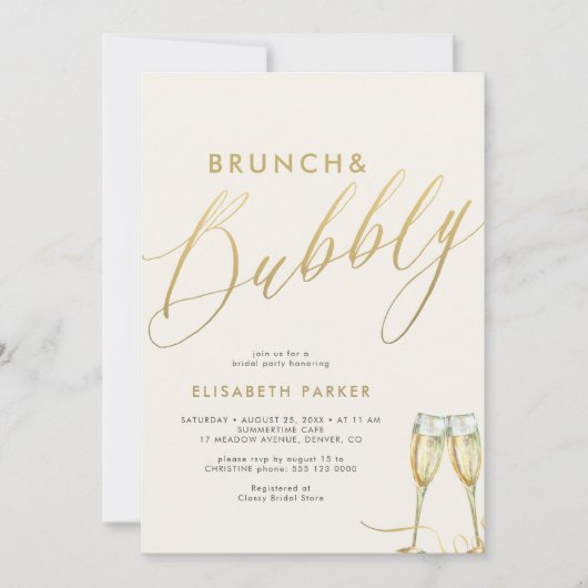 Brunch-Brautparty mit Goldcreme Einladung (Vorderseite)