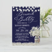 Brunch Brautparty Rustikale Blumenzange Jar Navy B Einladung (Stehend Vorderseite)