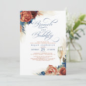 Brunch-Brautparty Terracotta Navy Einladung (Stehend Vorderseite)
