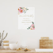Brunch-Brautparty-Zeichen mit blassrosa Blumenmoti Poster (Küche)