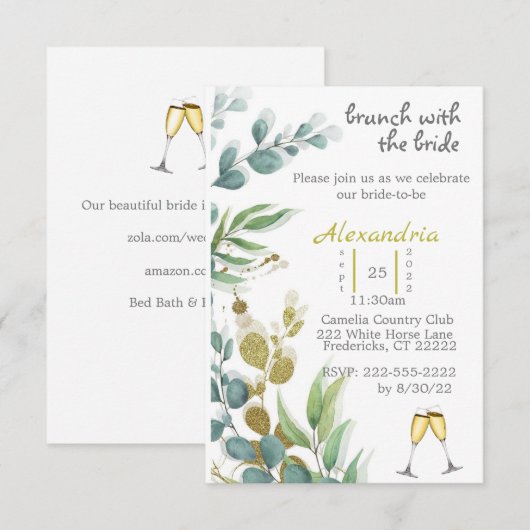 Brunch Bridal Dusche Einladung (Vorne/Hinten)