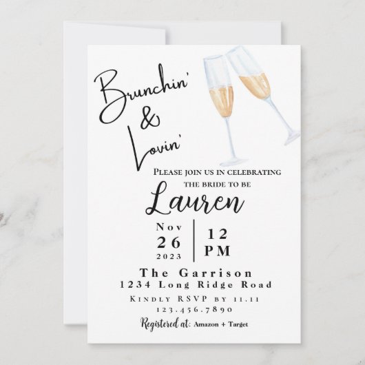 Brunch Bridal Dusche Einladung Brunchin' & Lovin' (Vorderseite)