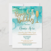 Brunch & Bubble Aquamarines Gold Brautparty Einlad Einladung (Vorderseite)