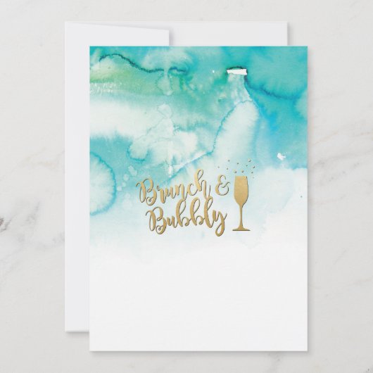 Brunch & Bubble Aquamarines Gold Brautparty Einlad Einladung (Rückseite)
