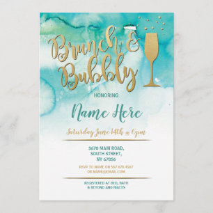 Brunch & Bubble Aquamarines Gold Brautparty Einlad Einladung