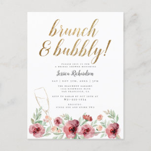 Brunch & Bubble Aquarellfarbenes Brautparty Einladungspostkarte